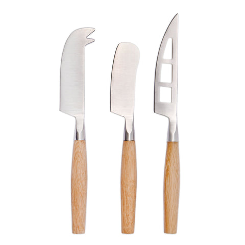3 Piece Oak Handle Cheese Knife Set