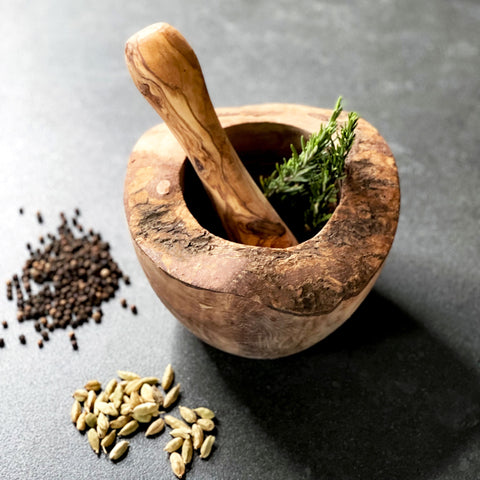 Rustic Olive Wood Pestle And Mortar