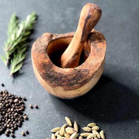 Rustic Olive Wood Pestle And Mortar