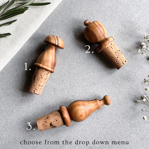 Pair of Olive Wood Wine Bottle Cork Stoppers
