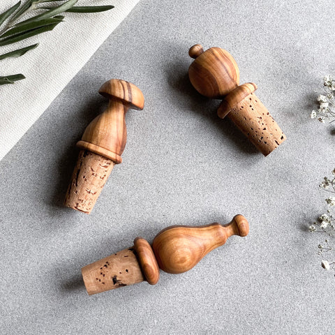 Pair of Olive Wood Wine Bottle Cork Stoppers