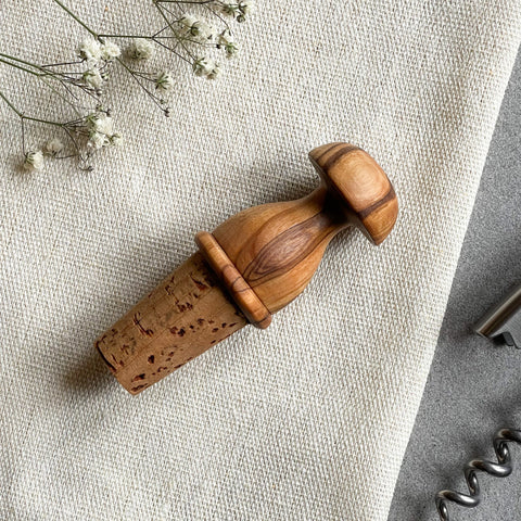 Pair of Olive Wood Wine Bottle Cork Stoppers