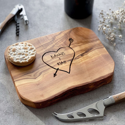 Personalised Rustic Carved Heart Cheese Board