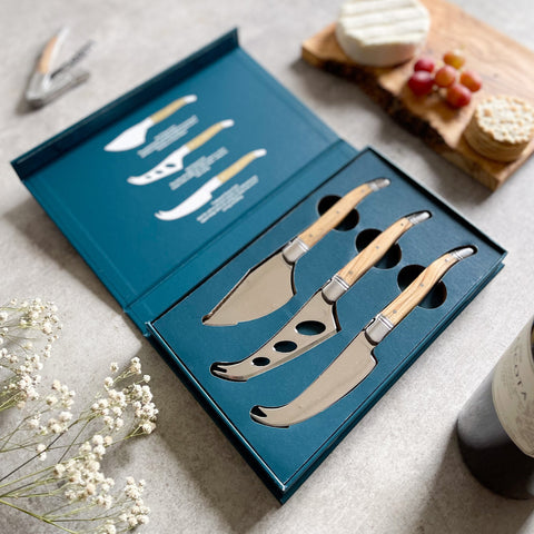 3 Piece Olive Wood Handle Cheese & Butter Knife Set