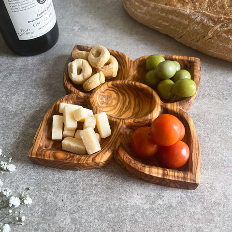 Olive Wood 5 Section Fancy Dipping Dish