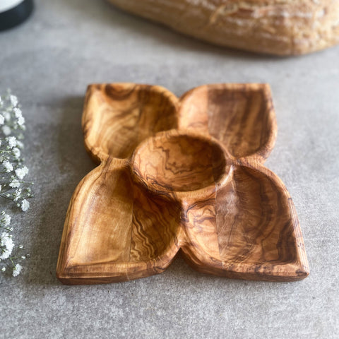 Olive Wood 5 Section Fancy Dipping Dish