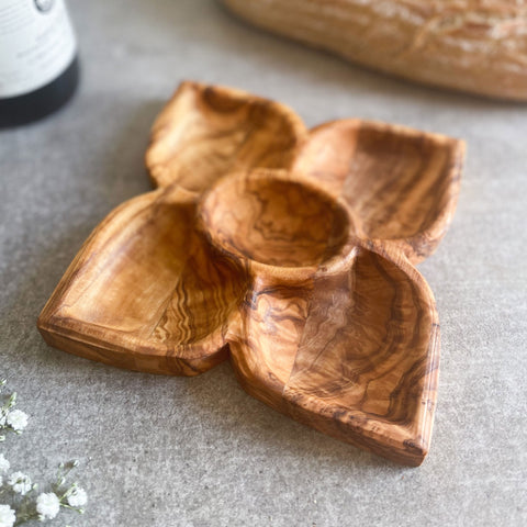 Olive Wood 5 Section Fancy Dipping Dish