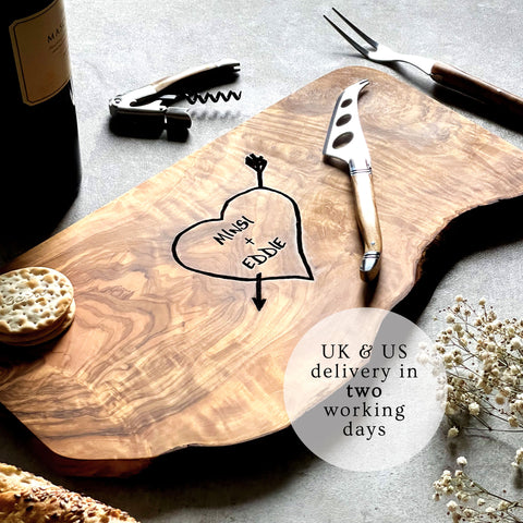 Personalised Rustic Carved Heart Cheese Board