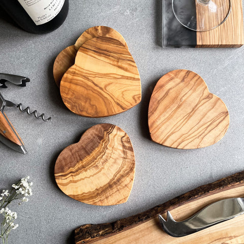 Italian Olive Wood Round Drinks Coasters