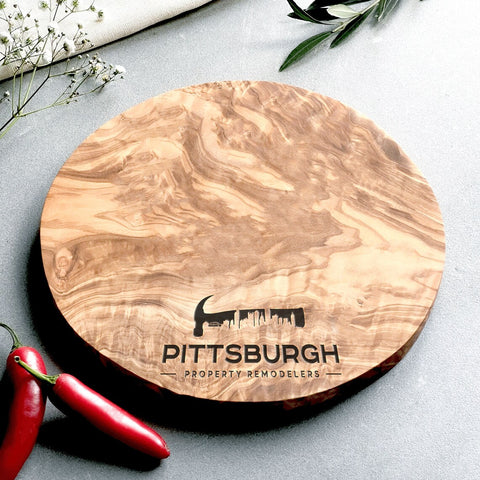 Your Own Logo Engraved Olive Wood Round Chopping/Cheese Board