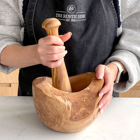 Rustic Olive Wood Pestle And Mortar