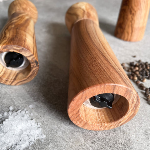 Olive Wood Modern Style Pepper or Salt Mill and Grinder - 3 Sizes