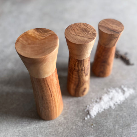 Olive Wood Modern Style Pepper or Salt Mill and Grinder - 3 Sizes