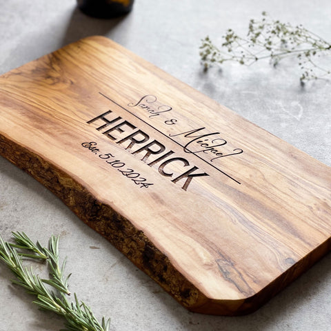 Personalised Rustic Olivewood Cutting/Cheeseboard