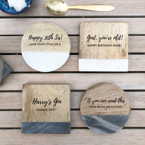 Personalised Acacia & Marble Coaster