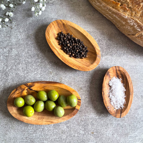 Set of 3 Olive Wood Small Stackable Condiment Dishes