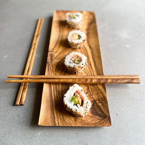 Olive Wood Sushi Set - Sushi Dish & 2 Pairs of Chopsticks