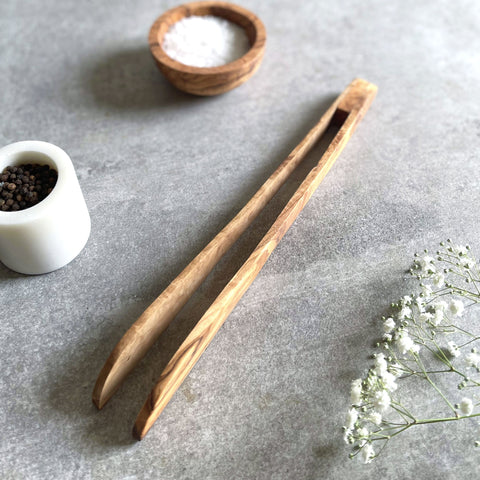 Handcrafted Olive Wood Rustic Wooden Kitchen Tongs