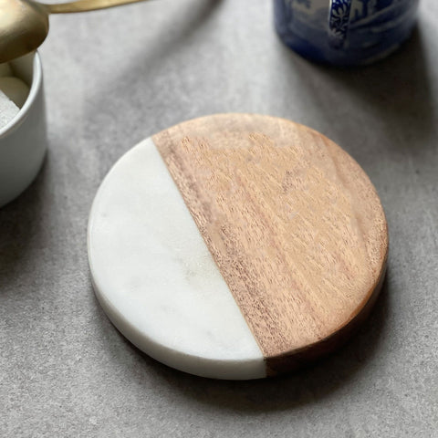 Personalised Marble & Wood Coaster