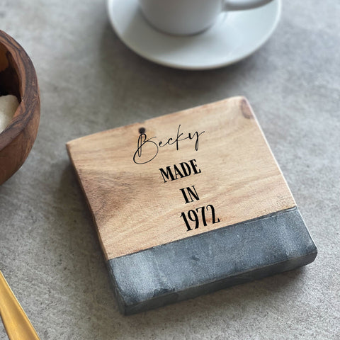 Personalised 'Made In...' Marble & Acacia Wood Coaster