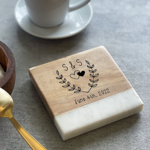 Personalised Square Wood & Marble Coaster