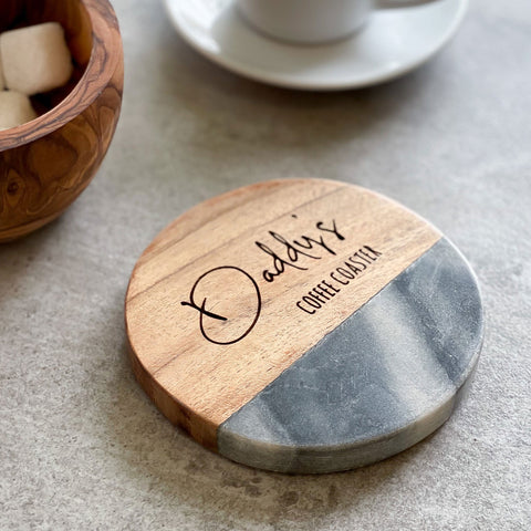 Personalised Marble & Wood Coaster