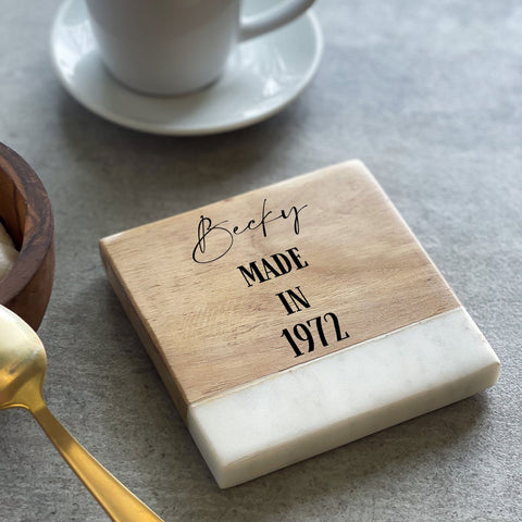Personalised 'Made In...' Marble & Acacia Wood Coaster