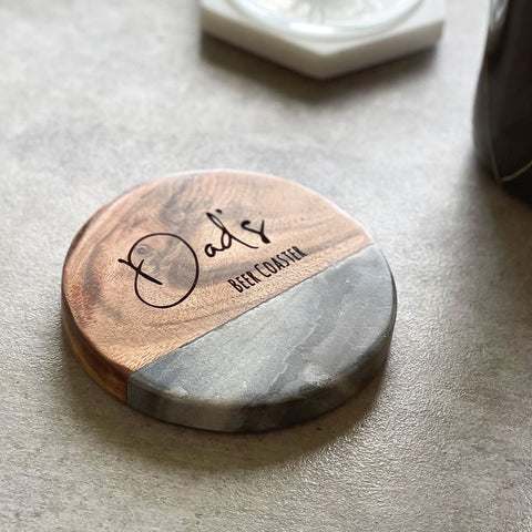 Personalised Marble & Wood Coaster