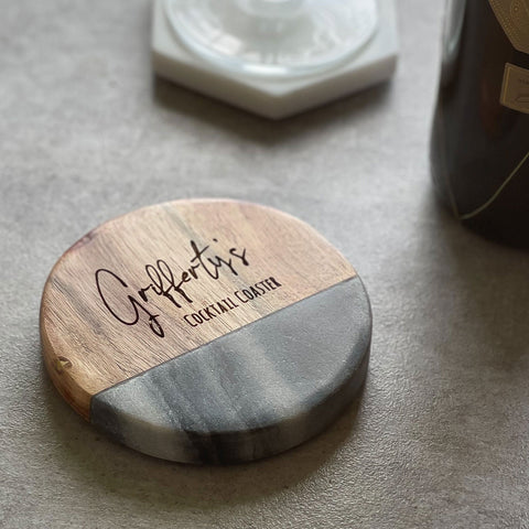 Personalised Marble & Wood Coaster