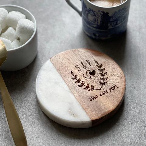 Personalised Anniversary Marble & Wood Coaster