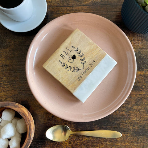 Personalised Anniversary Marble & Wood Coaster