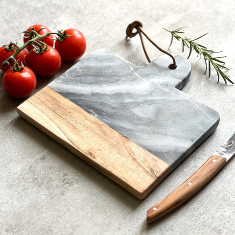 Grey Marble And Acacia Wood Cheese Board - 20cm x 20cm