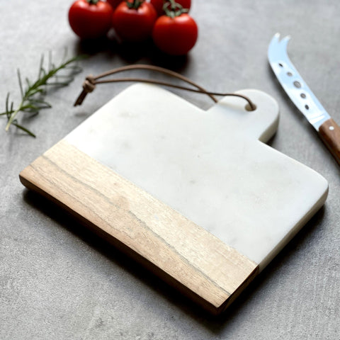 Grey Marble And Acacia Wood Cheese Board - 20cm x 20cm