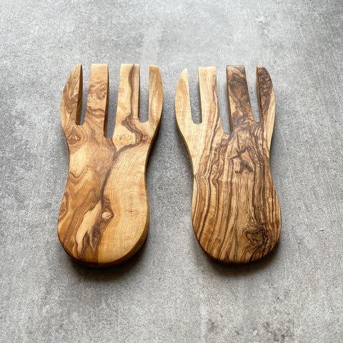 Traditional Olive Wood Salad Hands