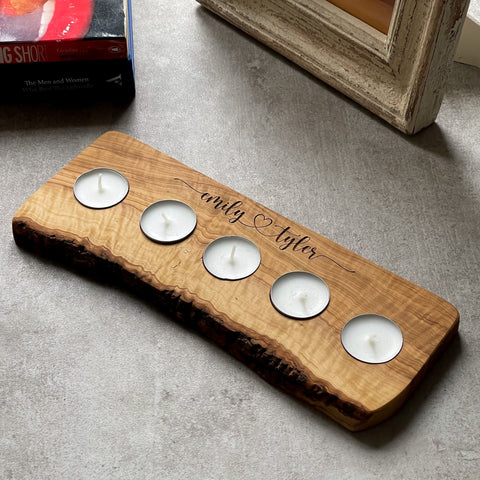 Personalised Olive Wood Tea Light Holder