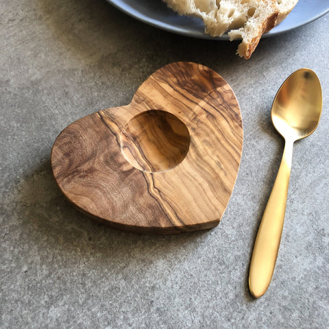 Olive Wood Heart Shape Egg Holder