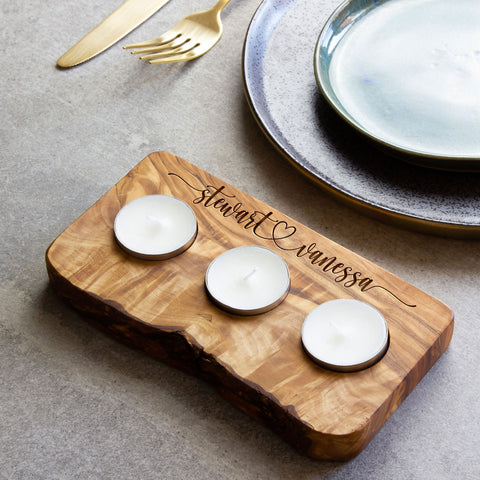 Personalised Olive Wood Tea Light Holder