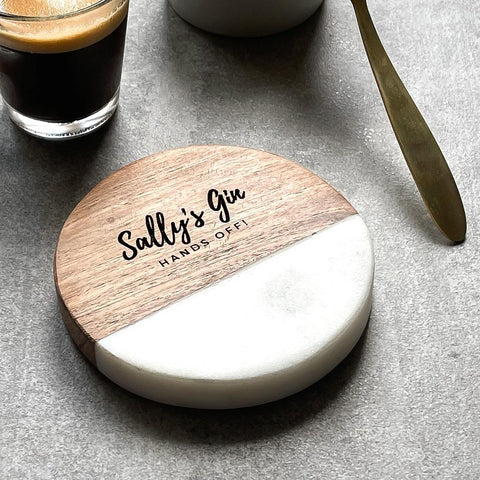 Personalised 'Birthday' White Marble Coffee/Tea Coaster Gift