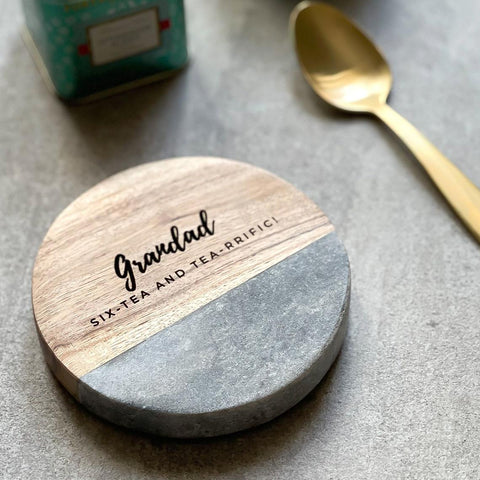 Personalised 'Birthday' Grey Marble Coffee/Tea Coaster Gift