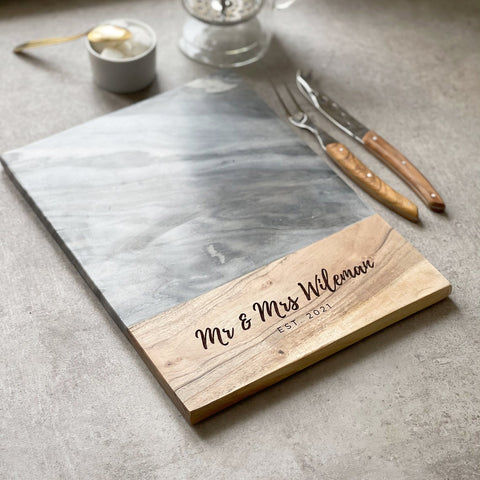 Personalised Marble And Acacia Serving Platter