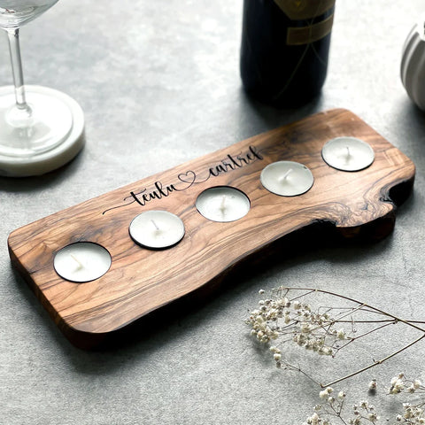 Personalised Olive Wood Tea Light Holder