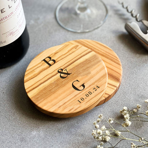 Personalised White Marble/Acacia Coaster