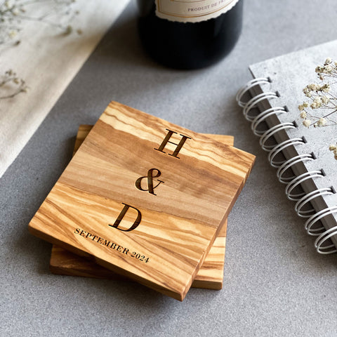 Personalised White Marble/Acacia Coaster