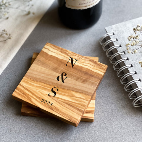 Personalised White Marble/Acacia Coaster