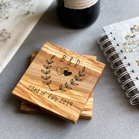 Personalised Anniversary Marble & Wood Coaster