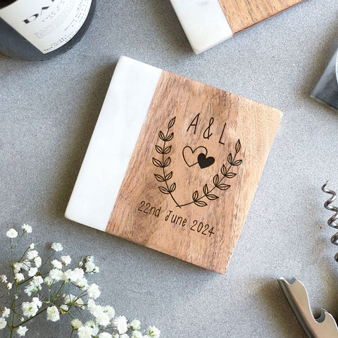 Personalised Anniversary Marble & Wood Coaster