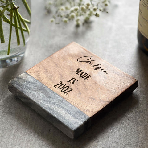 Personalised 'Made In...' Marble & Acacia Wood Coaster