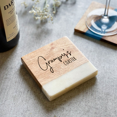Personalised Marble & Wood Coaster - Christmas Gift