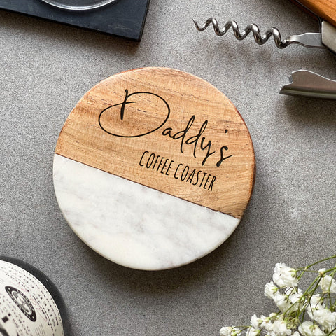Personalised Marble & Wood Coaster - Christmas Gift