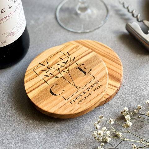 Personalised White Marble & Wood Coaster